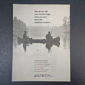 1966 AT&T Bell System American Telephone Telegraph Vintage Print Ad Canoe Hunter